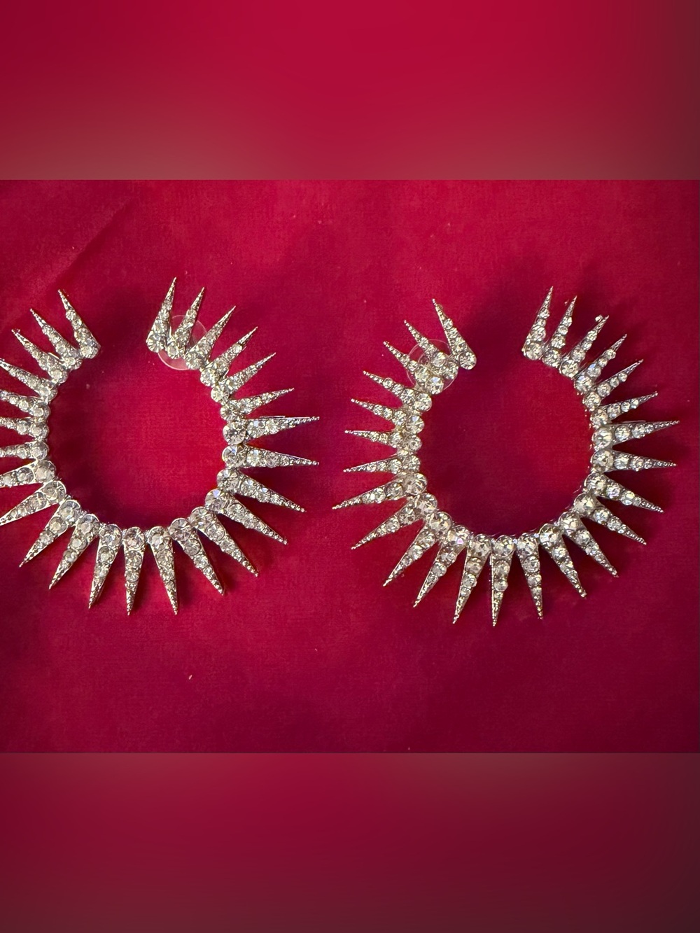 Sassy Jones Vintage Silver Spike Hoop Earrings with Clear Crystals